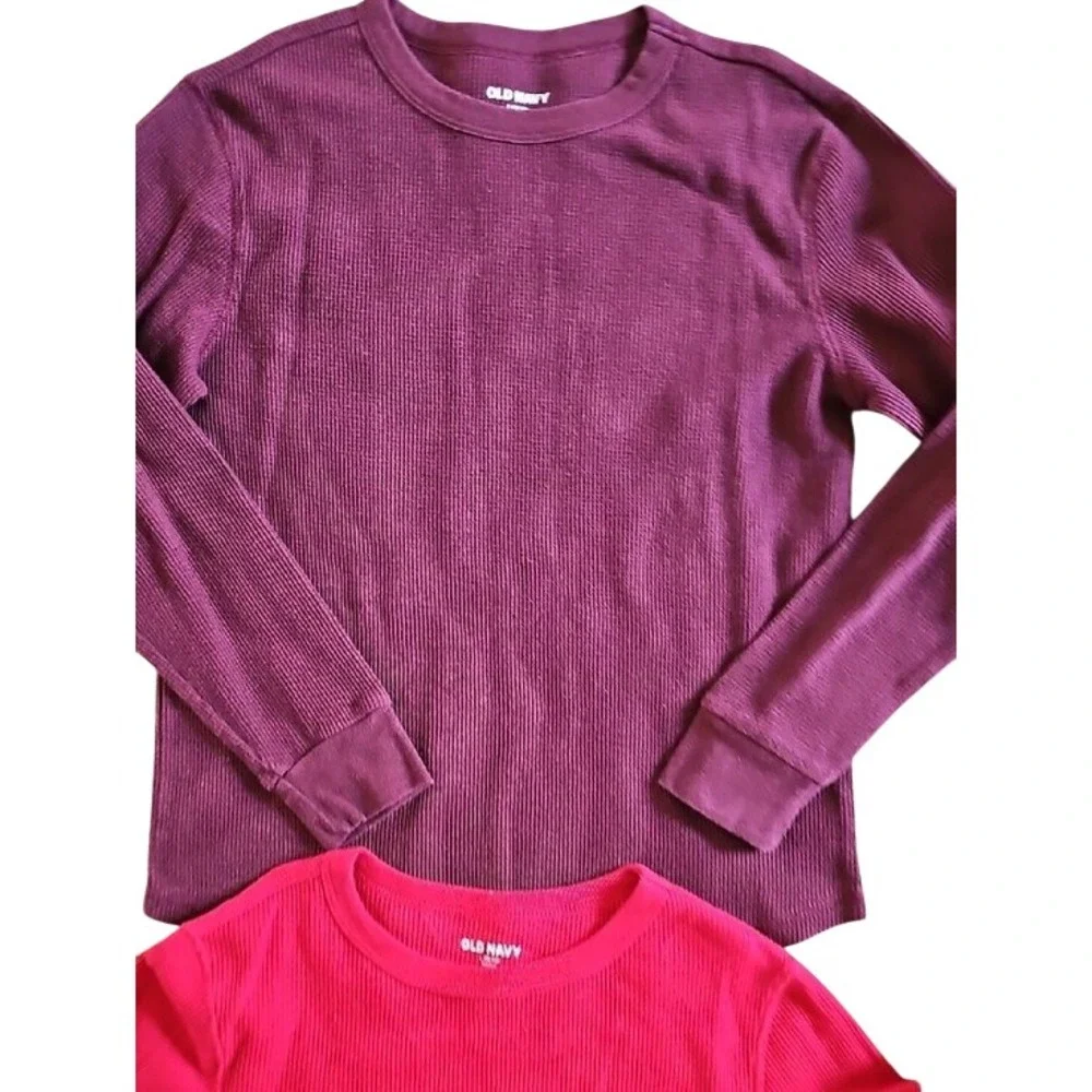 Old Navy Boys Waffle Knit Long Sleeve Shirt Lot of 4 Large 10-12 Black Red Grey